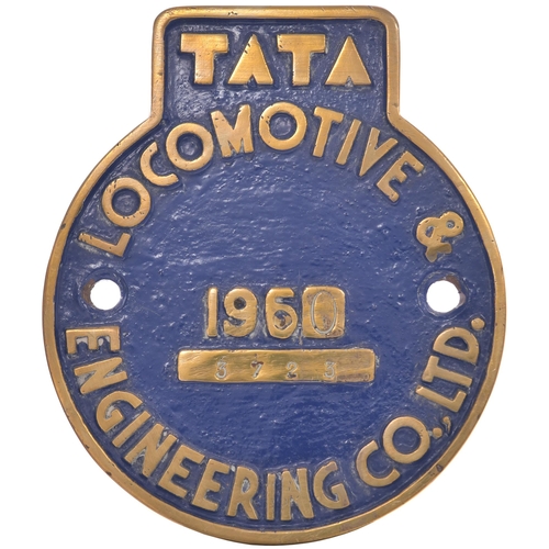 1151 - Worksplate, TATA LOCOMOTIVE & ENGINEERING CO LTD, 3723, 1960,  from a metre gauge YG Class 2-8-2 bui... 