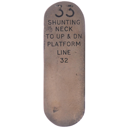 1155 - SMJR lever plates, UP & DN PLATFORM LINE TO GOODS SDG, SHUNTING NECK, etc, engraved brass, length 6