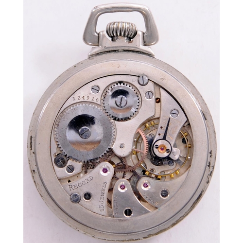 1156 - GWR pocket watch by Record, the face and back marked GWR 0.105, smaller size and unusual design, gla... 