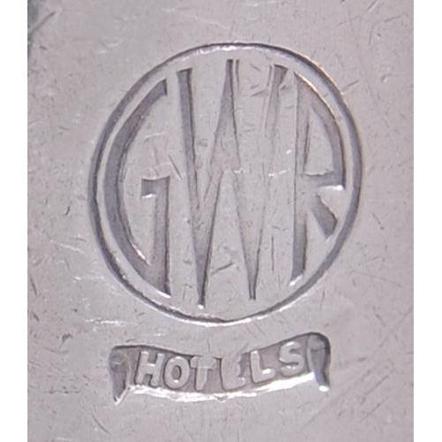 1161 - GWR Hotels ladle, by Walker and Hall, silver plate, roundel pattern, length 7½