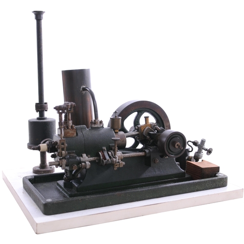 1163 - Live steam stationary engine, mounted on base, parts move freely, length 13