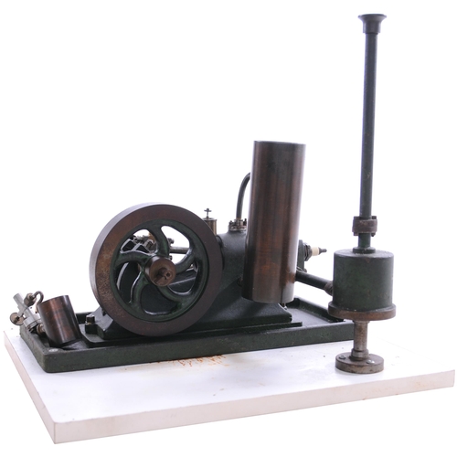 1163 - Live steam stationary engine, mounted on base, parts move freely, length 13