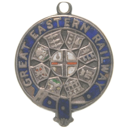 1183 - GER silver/enamel fob, with coat of arms and bat's wing device, hallmarked, approx. 1