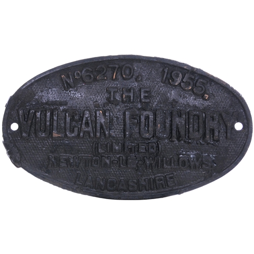 1187 - Worksplate, VULCAN FOUNDRY, 6270, 1955, from an East African Railways metre gauge oil burning Tribal... 