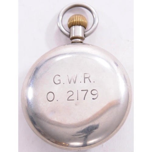 1200 - GWR pocket watch by Record, GWR 0.2179 on the back of the case, runs when wound.