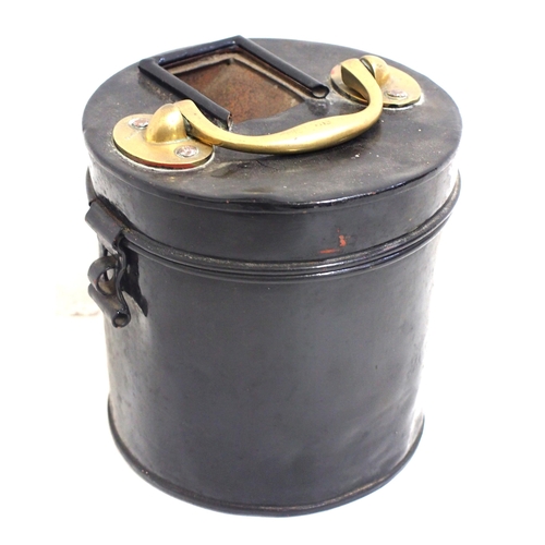 190 - Great Western Railway pay check tin, brass handle stamped GWR, restored condition, stands 6½