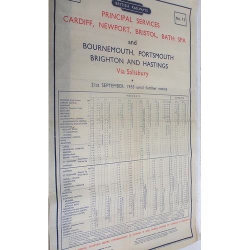 192 - BR poster timetable for services to Cardiff, Newport, Bristol, Bath Bournemouth, Portsmouth, Brighto... 