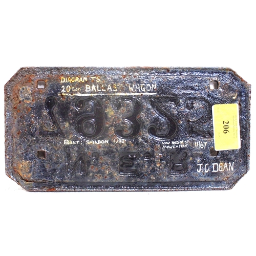 206 - North Eastern Railway C/I (hollow backed) wagonplate NER 79325, repainted. (C3) (Dispatch by Mailbox... 