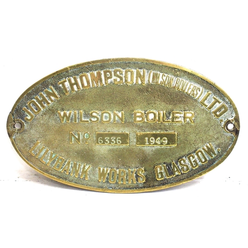 209 - John Thompson (Wilson Boilers) Ltd Lilybank Works Glasgow No 6336 of 1949 brass makers plate 10