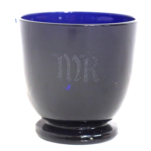 210 - Midland Railway etched blue glass cup/bowl, 3