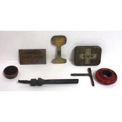 231 - Miscellaneous small items - GWR lever collar, brass signal box back plate 