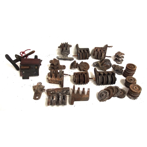 247 - Collection of LMS signal pulley wheels, LMS door handle plus other items, a delve. (Dispatch by Mail... 