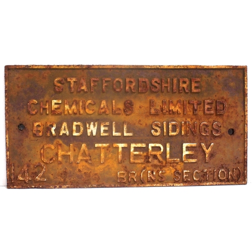 248 - STAFFORDSHIRE CHEMICALS LTD BRADWELL SIDINGS CHATTERLEY BR(NS SECTION) 142 C/I wagonplate, 22