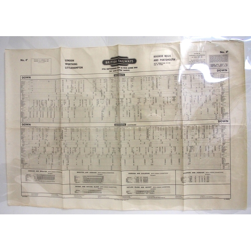 252 - Miscellaneous BR posters including 1961 BR(S) timetable London, Worthing, Littlehampton, Bognor Regi... 