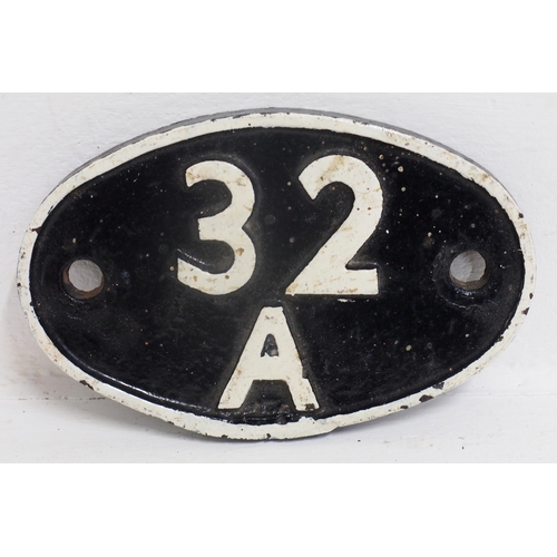 271 - Shedplate, 32A, Norwich (1948-May 1973) front repainted, back original with signs of blue paint. (A2... 