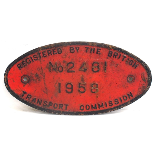 362 - Transport Commission C/I locomotive registration plate No 2481 of 1958, ex service condition. (A2) (... 