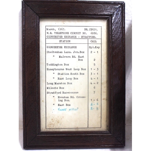 397 - BR(W) D type wooden cased telephone & WR framed Telephone Circuit card 