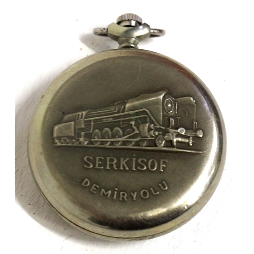 400 - Russian Railways Senior Staff pocket watch by Serkisof, rear has Russian steam locomotive in relief,... 