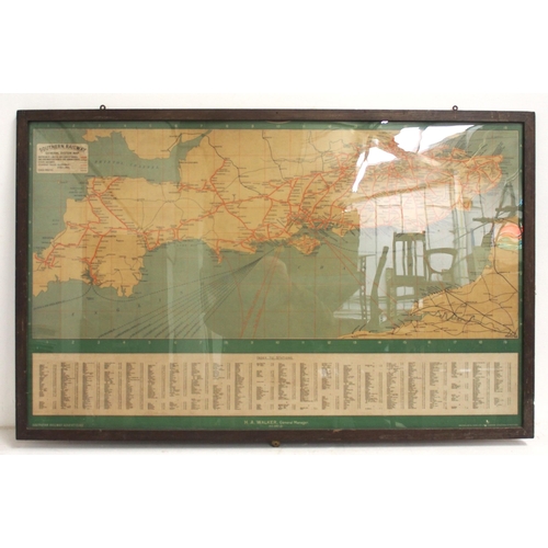 466 - Southern Railway system map in original glass & frame, rear has original labels including 