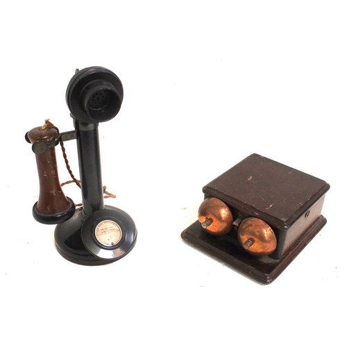 476 - Candlestick telephone (no dial) & wall bell set as per image. (2) (B3) (Dispatch by Mailboxes/Collec... 