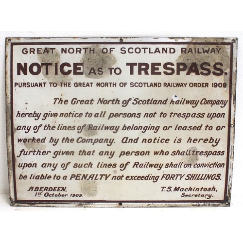 501 - Great North of Scotland Rly enamel trespass notice (TPGN901) 24