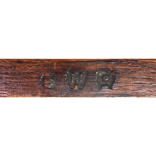 528 - GWR wooden office chair, branded GWR on underside, ex Swindon Works. (C1) (Dispatch by Mailboxes/Col... 