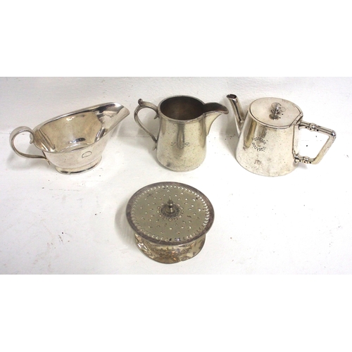 544 - Miscellaneous silverplate - soup boat Victoria Station Hotel Nottingham, LNER hot water jug (Walker ... 