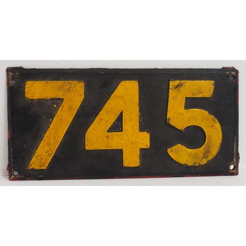 546 - RR Co buffer number plate, 745, from Rhodesia Railways 20A Class 4-8-2+2-8-2 Garratt built by Beyer ... 