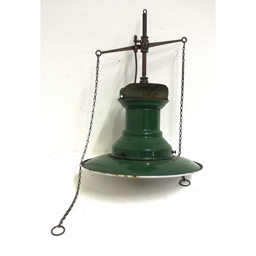 555 - Sugg small suspended gas lamp complete with glass globe & control chains. (B1) (Dispatch by Mailboxe... 