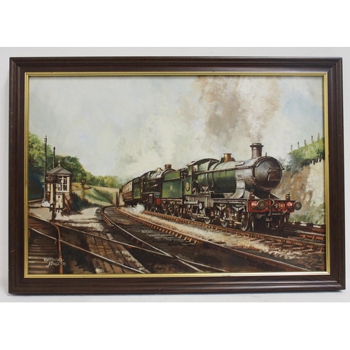 565 - Original oil painting of Bulldog piloting express train at Dainton Signal Box before entering the tu... 