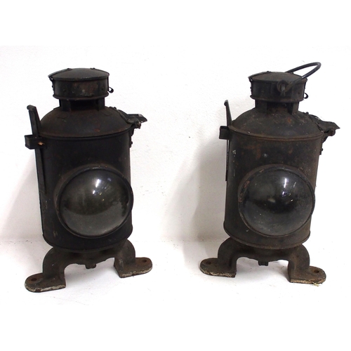 566 - GWR/BR(W) level crossing gate lamp cases on original C/I stands, one two aspect one one, both ex ser... 