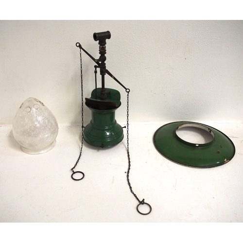 579 - Sugg hanging gas lamp complete with glass globe & control chains.(D2) (Dispatch by Mailboxes/Collect... 