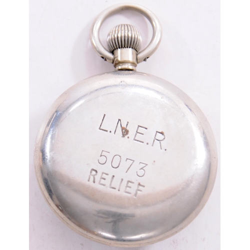 614 - LNER pocket watch by Selex, LNER 5073 RELIEF on the back of the case, runs when wound.