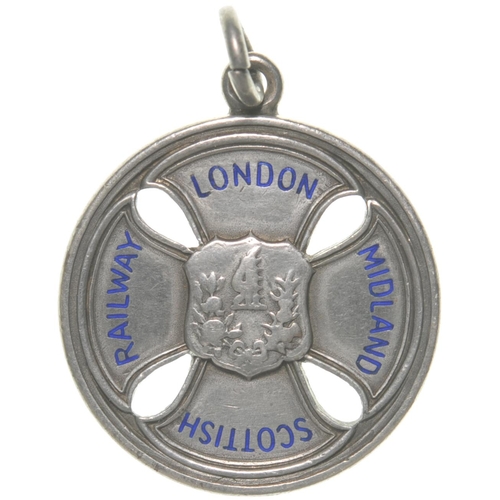 615 - LMS director's pass, A J BROUGHTON, silver/blue enamel, 1¼