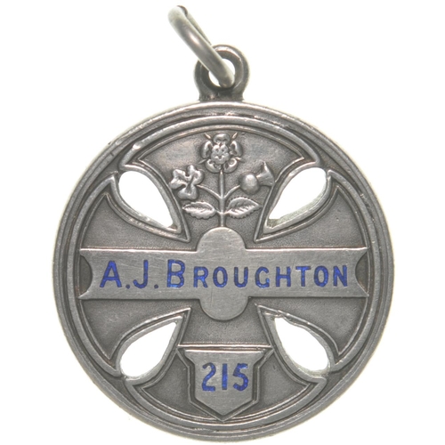 615 - LMS director's pass, A J BROUGHTON, silver/blue enamel, 1¼