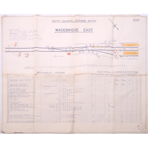 642 - Signal box diagram, WADEBRIDGE EAST, showing lines to St Kew Highway, Boscombe Jct and West Box, rub... 