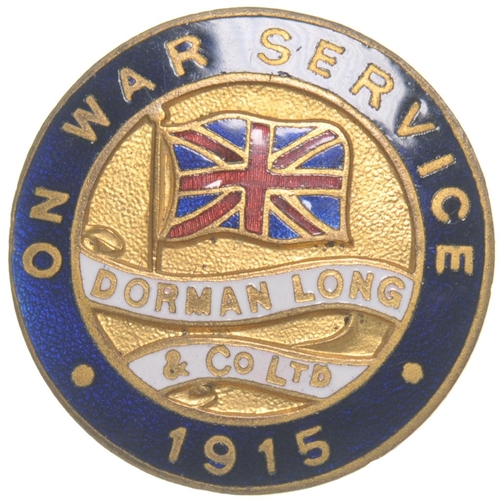 667 - First World War badge, DORMAN LONG & Co Ltd, ON WAR SERVICE, 1915, by Fattorini, brass/enamel. The c... 