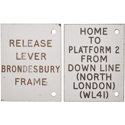 690 - Lever plates, wordings include St Pancras Jcn, North London Line, Euston, Brondesbury, Broad St, etc... 