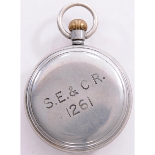 697 - SECR pocket watch, American Waltham Watch Co, the back of the case marked SE&CR 1261, runs when woun... 