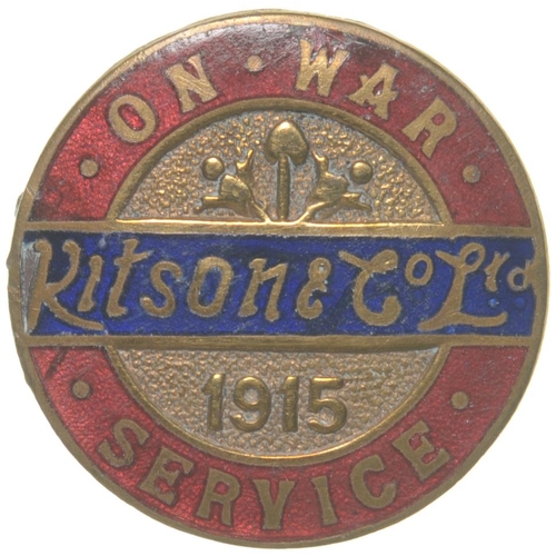 711 - First World War badge, KITSON & Co Ltd, ON WAR SERVICE, 1915, brass/enamel, 1⅛