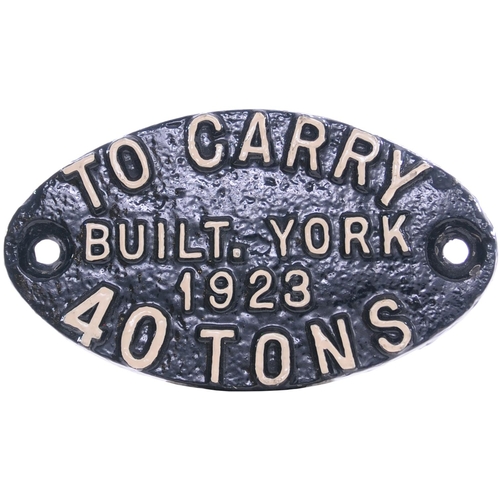 718 - Wagonplate, TO CARRY 40 TONS, BUILT YORK 1923, cast iron, 8