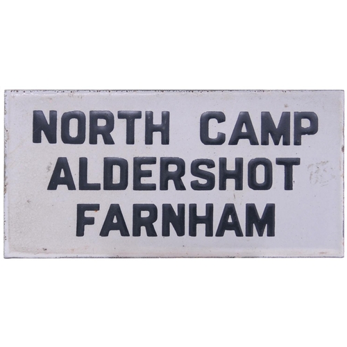 724 - LSWR destination plate, NORTH CAMP, ALDERSHOT, FARNHAM, enamel, 6¼