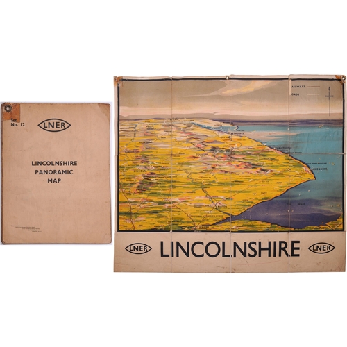 727 - LNER quad royal poster, LINCOLNSHIRE PANORAMIC MAP, mounted on linen by the LNER, with title, Set No... 