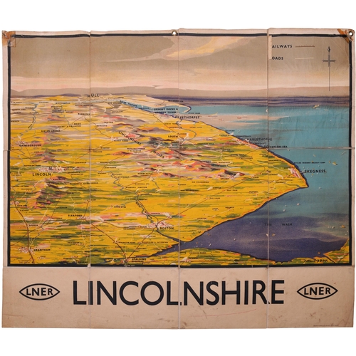 727 - LNER quad royal poster, LINCOLNSHIRE PANORAMIC MAP, mounted on linen by the LNER, with title, Set No... 