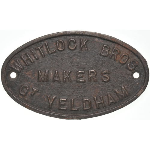 728 - Builders plate, WHITLOCK BROS MAKERS GT YELDHAM, an industrial and constructional engineering compan... 