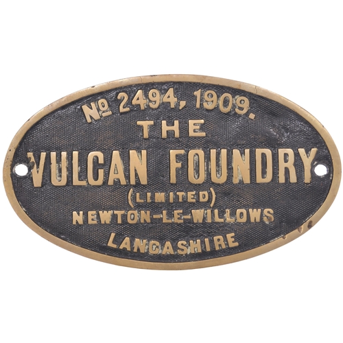 729 - Worksplate, VULCAN FOUNDRY, 2494, 1909, from a standard gauge 2-8-0 new to the North Western Railway... 