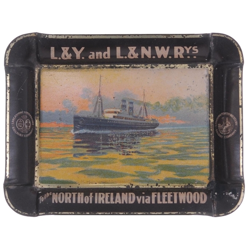 730 - LYR & LNW Joint ashtray, North of Ireland via Fleetwood, tinplate, screenprinted, 5