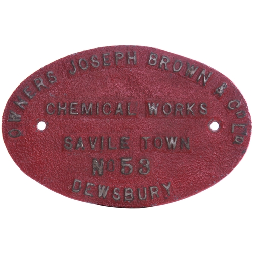 734 - Wagonplate, JOSEPH BROWN, CHEMICAL WORKS, SAVILE TOWN, DEWSBURY, No 53, cast iron, 12