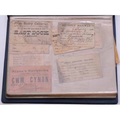 737 - Album of ephemera, mainly pre-group Welsh way bills and wagon labels, small frame of eight LSWR labe... 