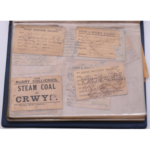 737 - Album of ephemera, mainly pre-group Welsh way bills and wagon labels, small frame of eight LSWR labe... 